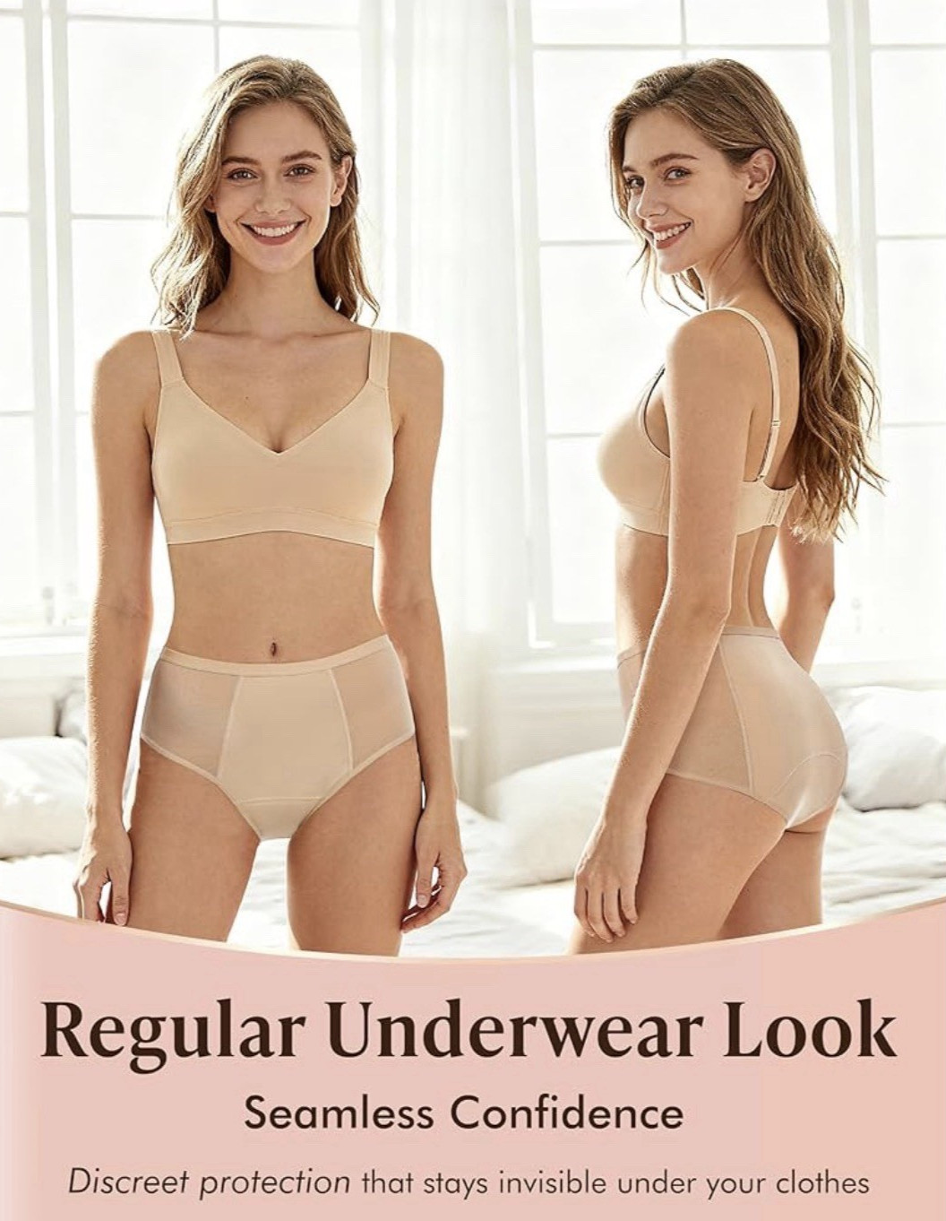 Womens Washable Incontinence Underwear Leak Proof Brief Beige 2XL 3 Pack