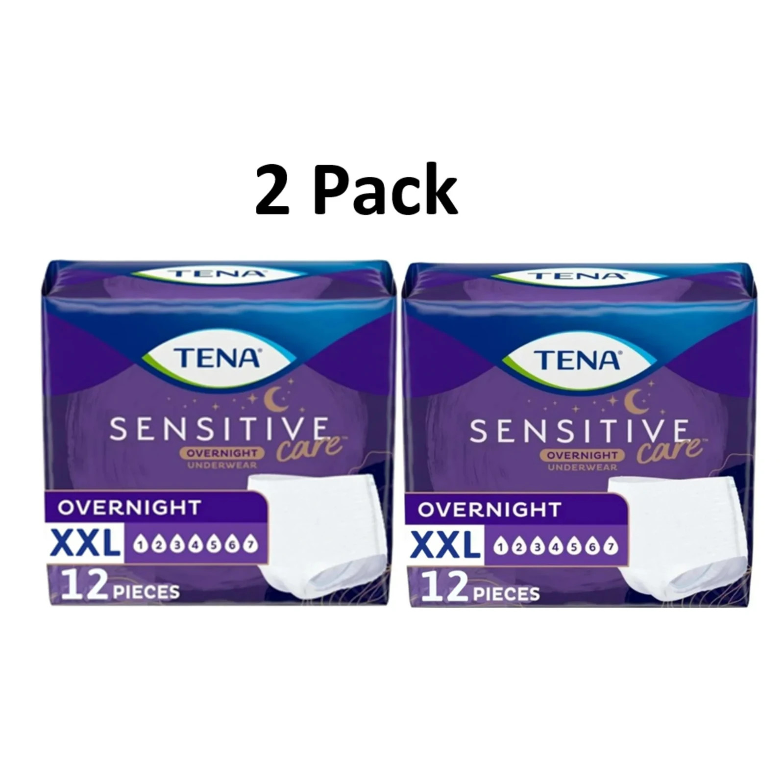Tena Sensitive Overnight Incontinence Underwear for Women XXLarge,(2 pack of 12)