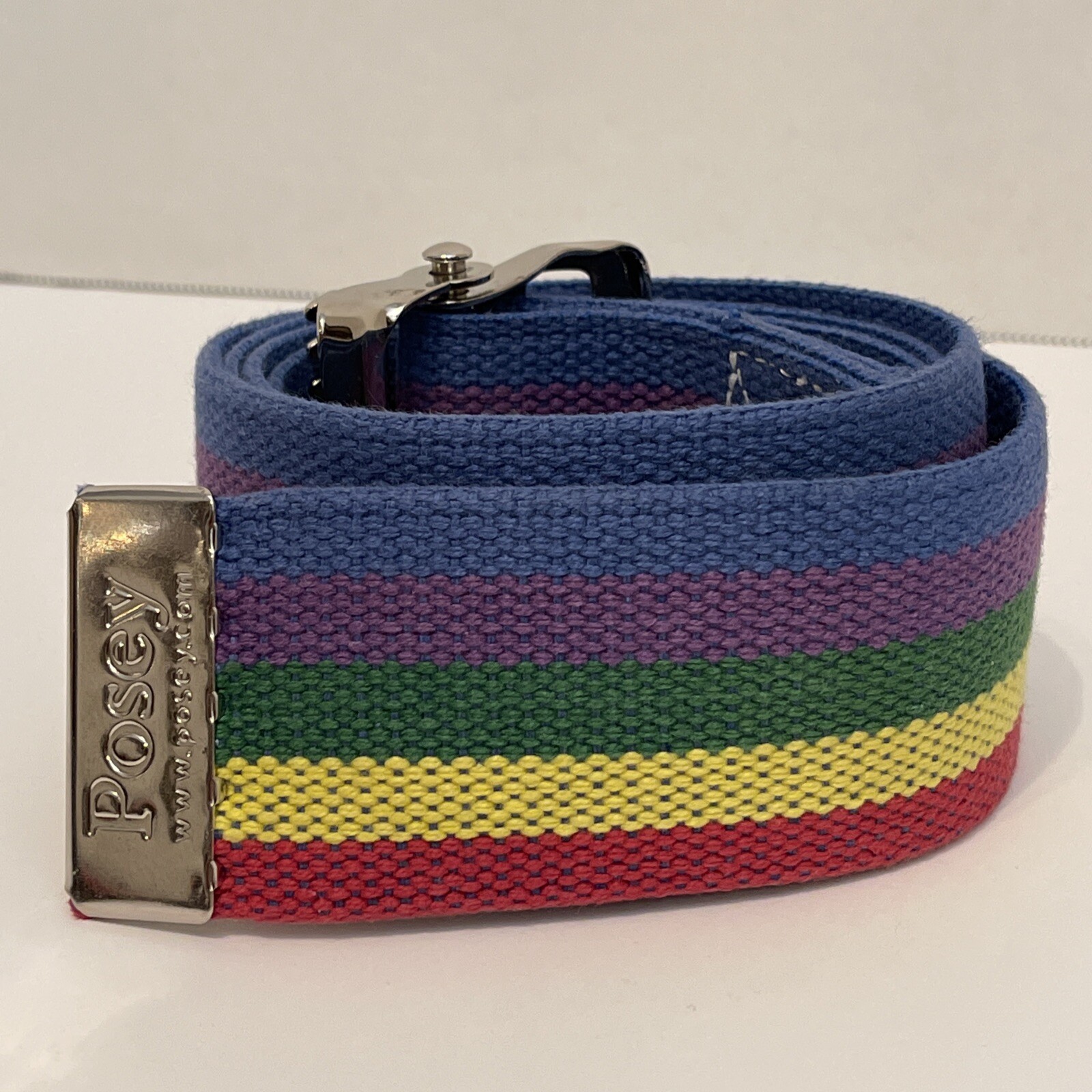 Posey Co Arcadia California USA Multi Colored Rainbow Striped Belt 52 3/8″