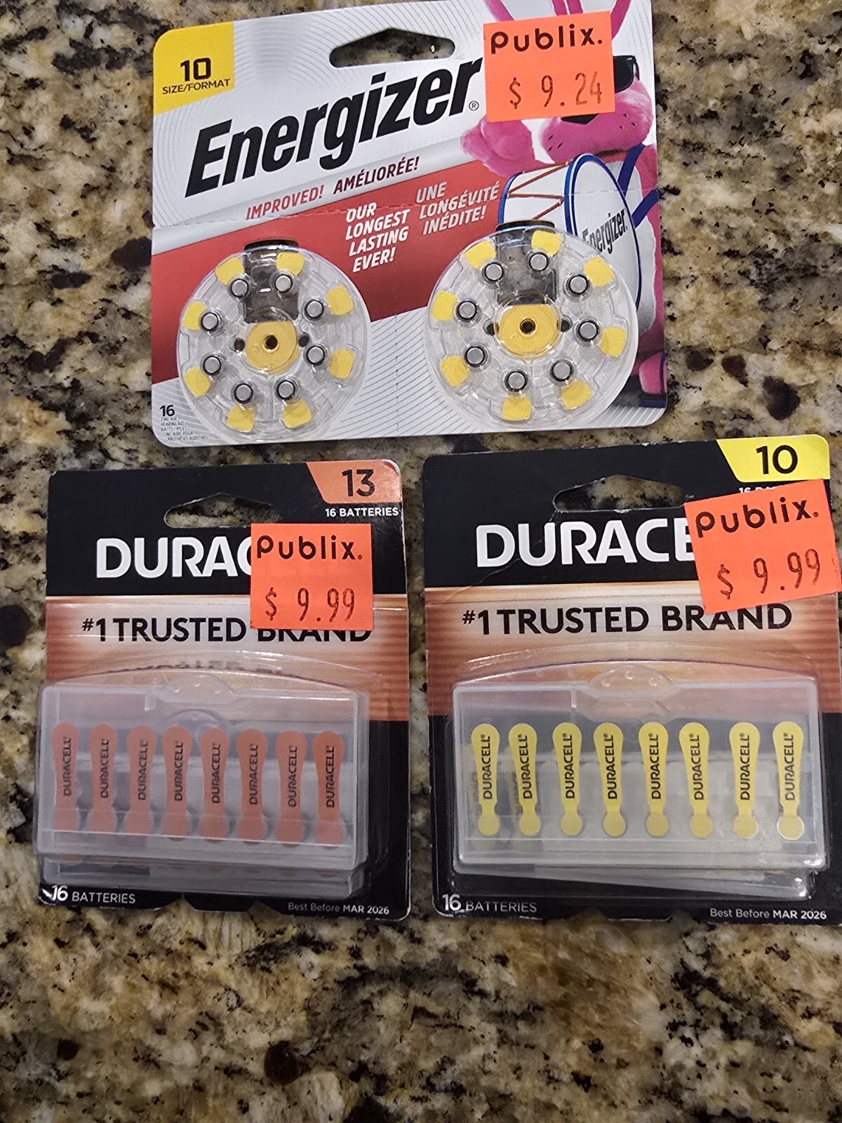 New Duracell & Energizer 3 Packs Hearing Aid ( Size 10 & 13 ) 48 Batteries Value