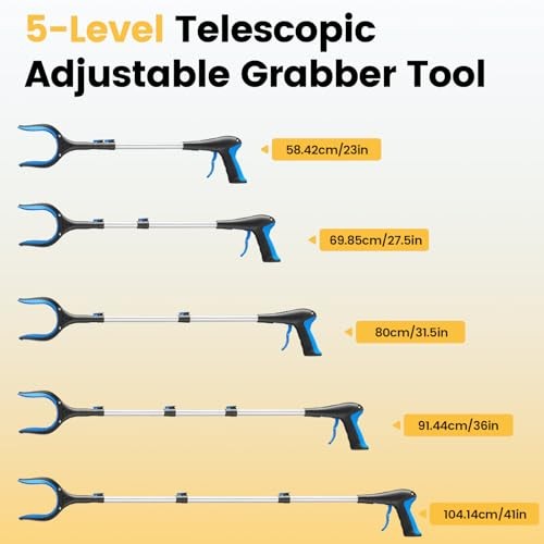Telescopic Grabber Reacher Tool, 5-Level Adjustable Length (23” to 41”) Blue