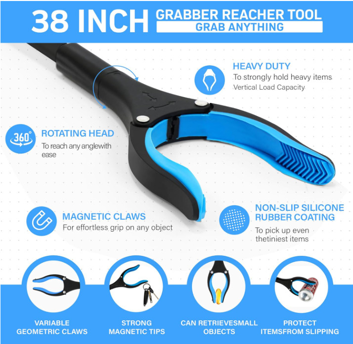 Pack de 3 herramientas de alcance extensible de 38″, diseñadas con una pinza gir