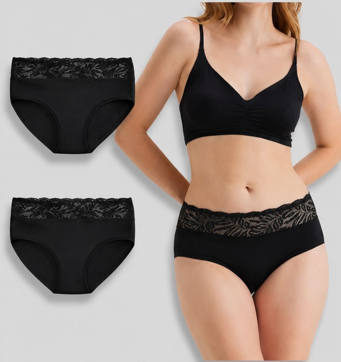 2 Pack XL Washable Incontinence Panties Leak Proof Lace Underwear 100ml Black