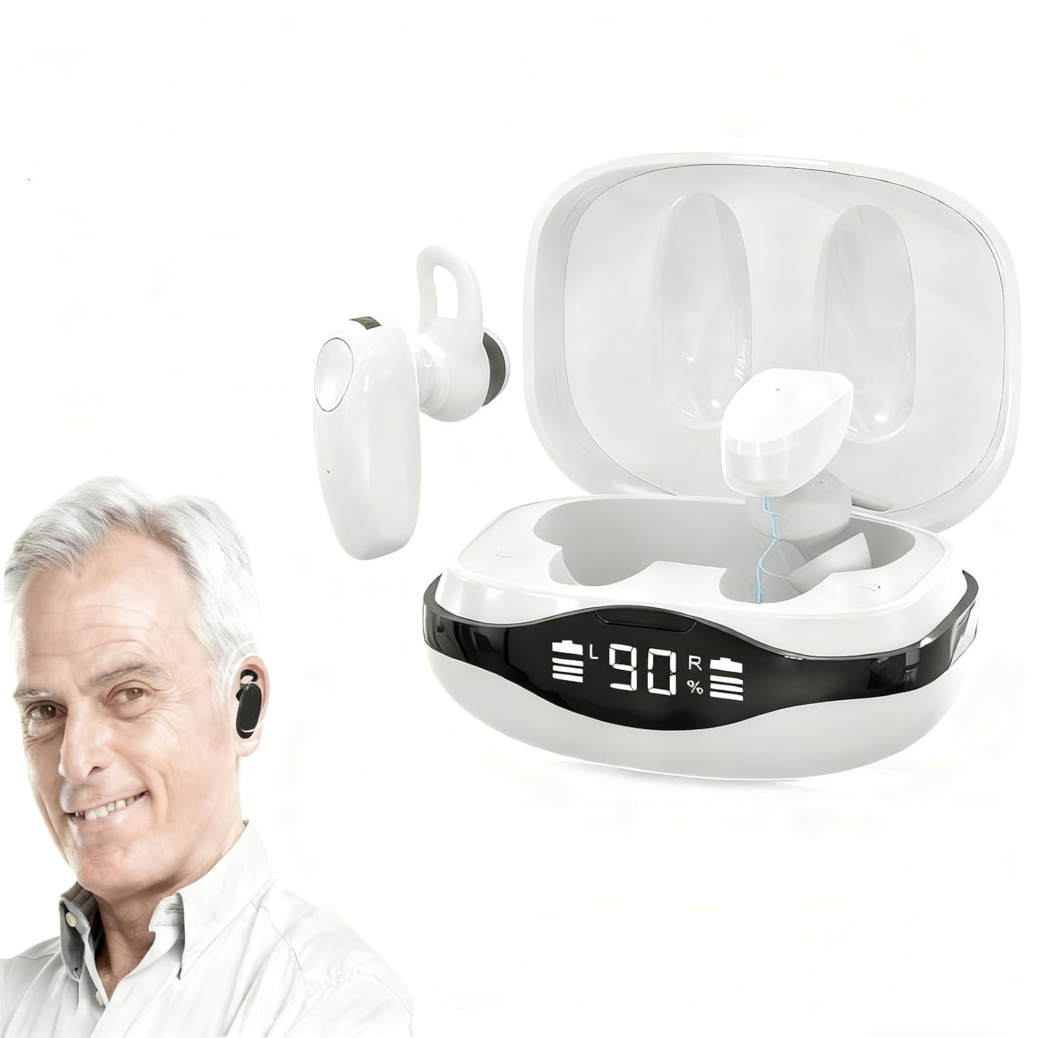 Rechargeable Hearing Aids for Seniors w/ Noise Cancellation & Case