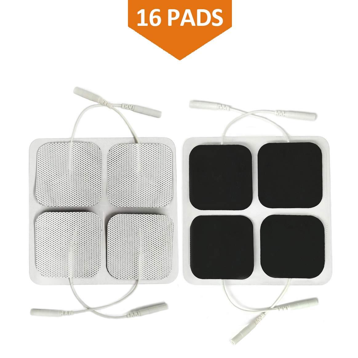 16 Pads of Easy@home 2’x 2′ TENS Unit Reuseable Self Stick Carbon Electrode Pad