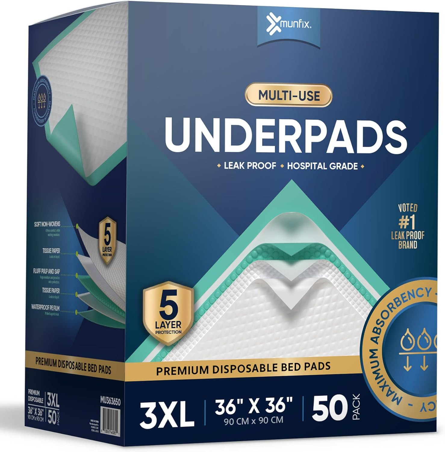 50 Pack Disposable Bed Pads 36 X 36 Inches, Super Absorbent Extra Large Incontin