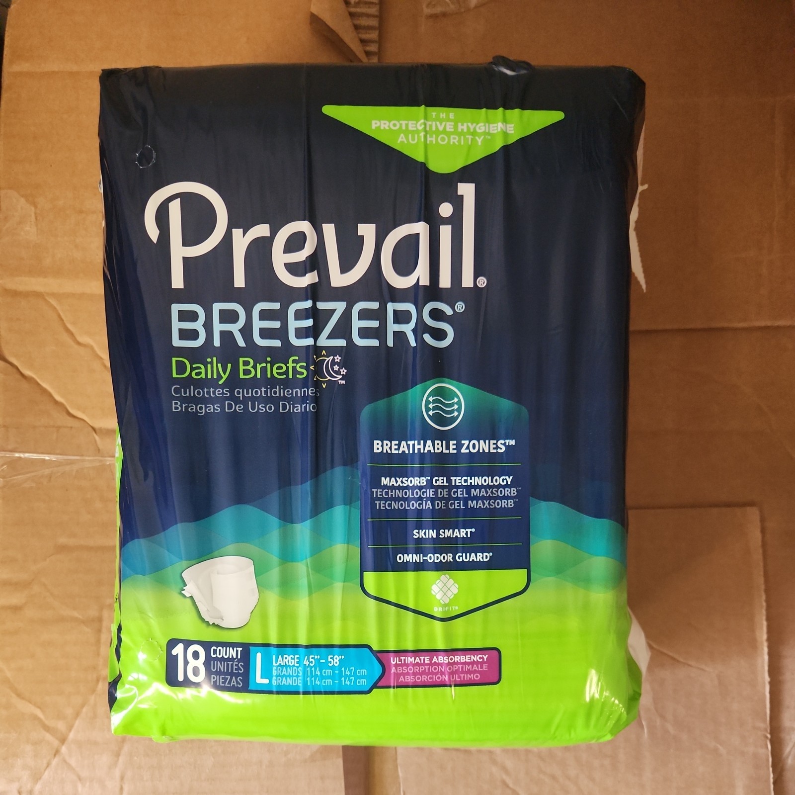 Prevail Breezers Incontinence Brief L Mat Body Shape Ultimate 18 Ct