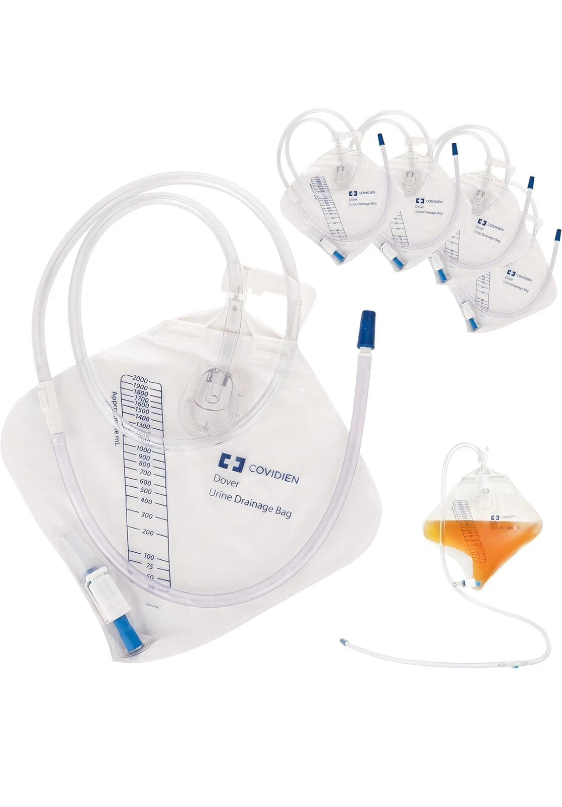 Pack Of 4 Urinary Drainage Bag, 2000 ml. Vinyl with 48″ Drainage- BodyHealt