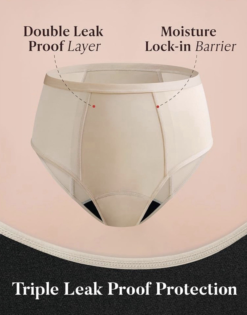 Womens Washable Incontinence Underwear Leak Proof Brief Beige 2XL 3 Pack