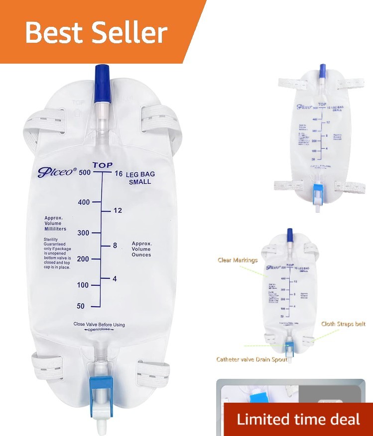 Easy-Tap Leg Bag Urinary Drainage Bag, 1000ml, Anti-Reflux Valve, Cloth Strap…