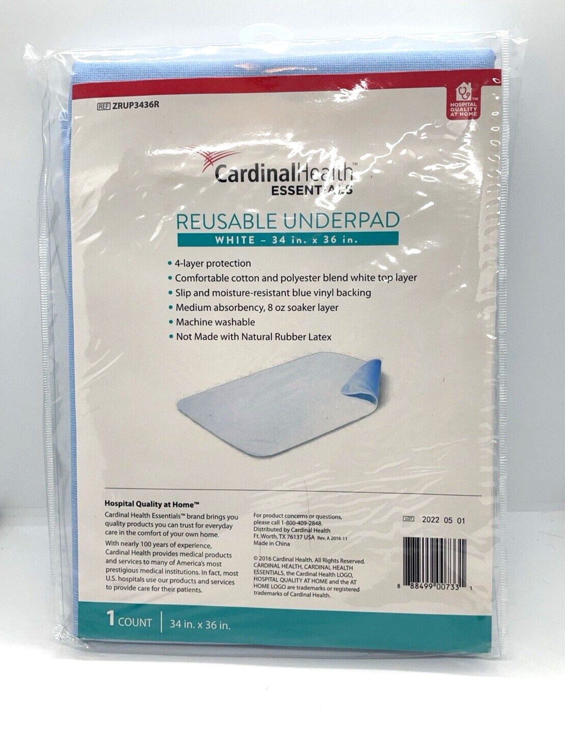 Cardinal Health Essentials Reusable Underpad Sz 34″ x 36″ Cotton and Poly Blend