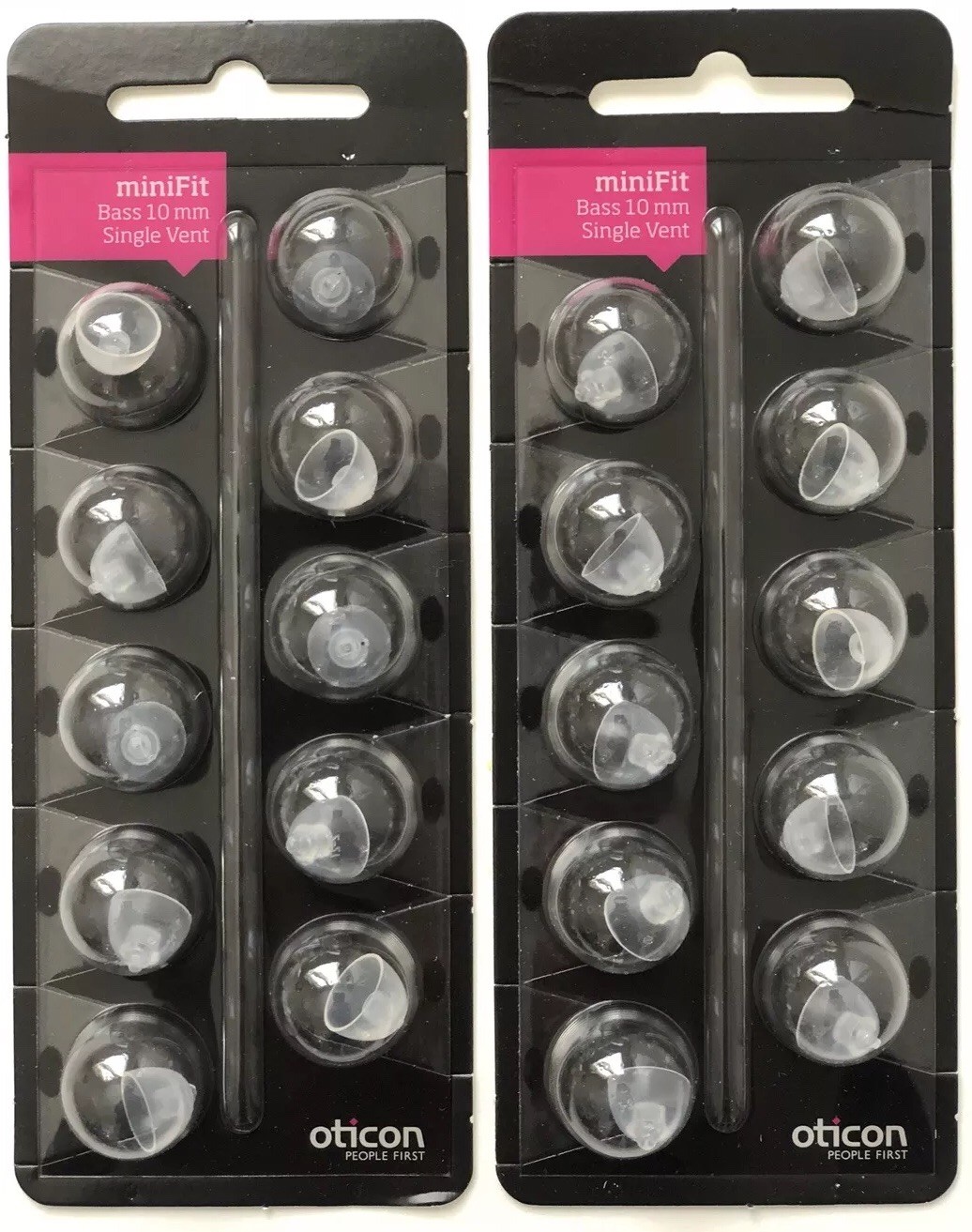 2 Packs Oticon miniFit 10mm Bass Single Vent Domes For Hearing Aids. 20 Total.