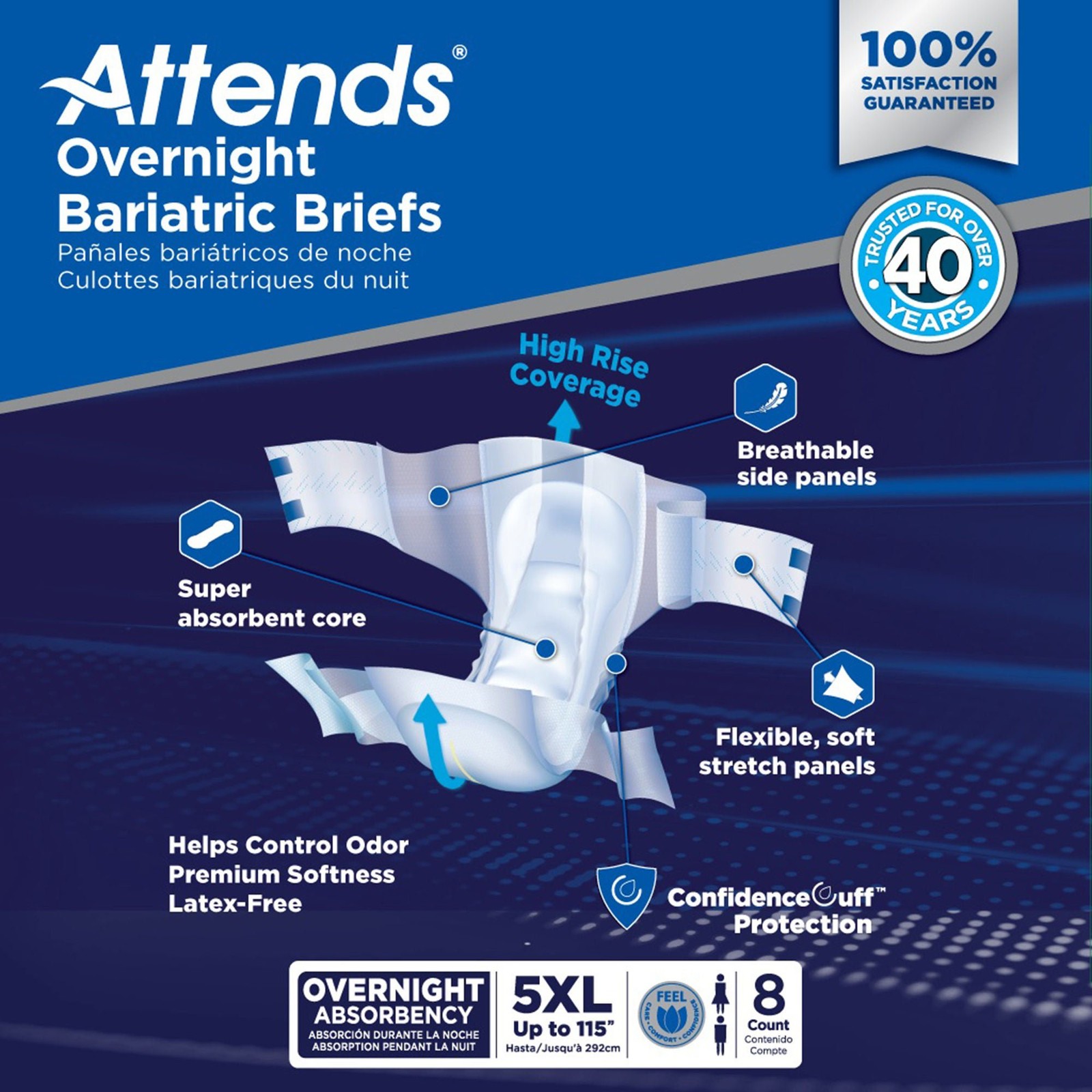 Attends Overnight Bariatric Incontinence Brief 5X-Large Overnight DD70 8 Ct