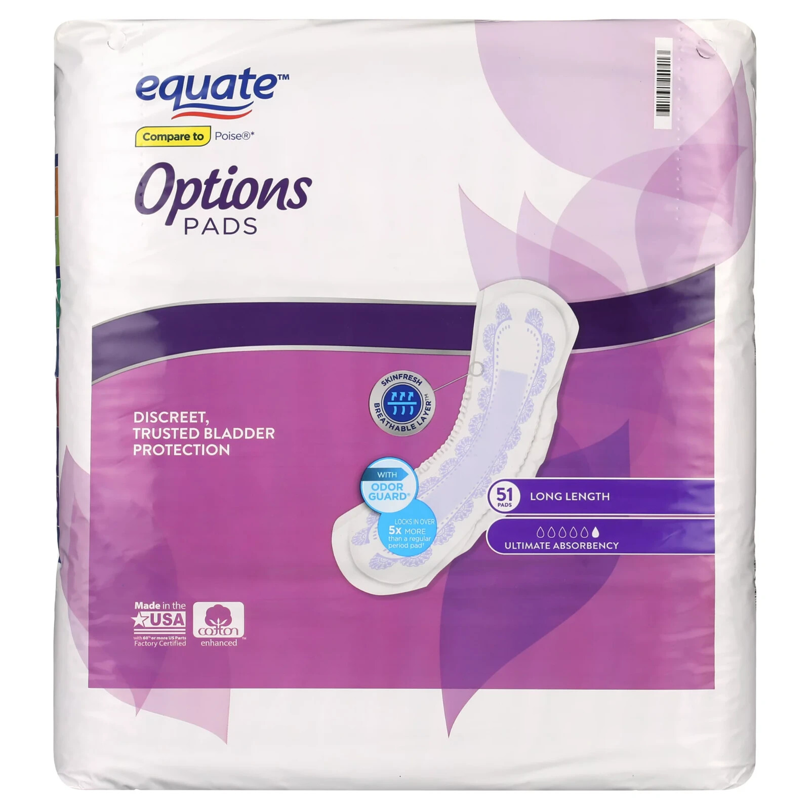 Equate Options Incontinence Pads for Women, 204ct, Ultimate-Long