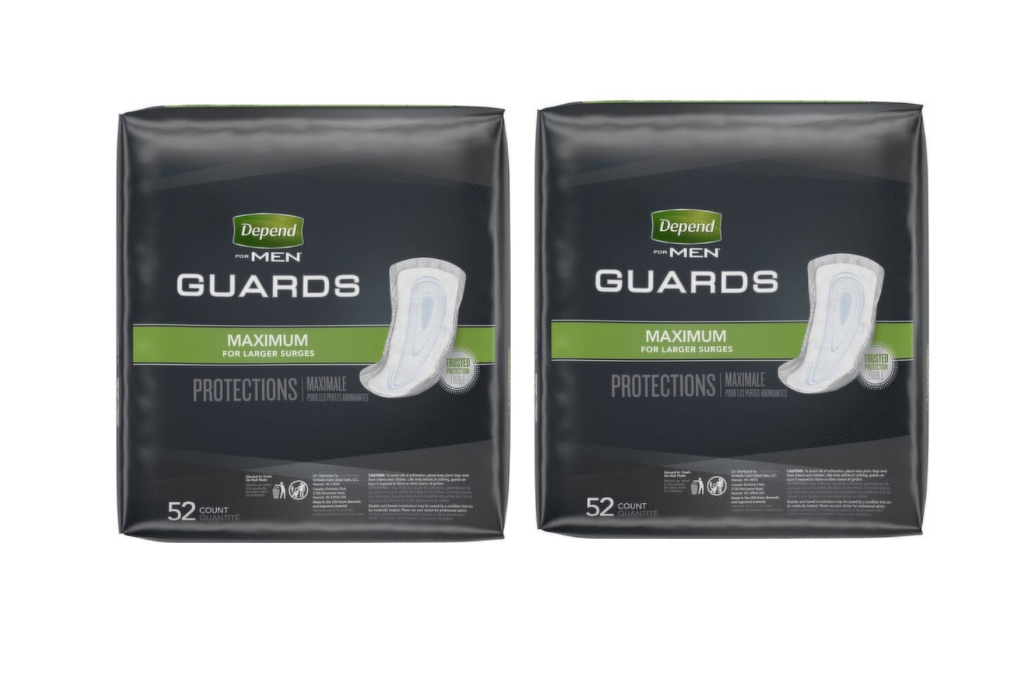 Lot 2 New Depend Guards Incontinence Bladder Pads Men Maximum Protection 52/Lot