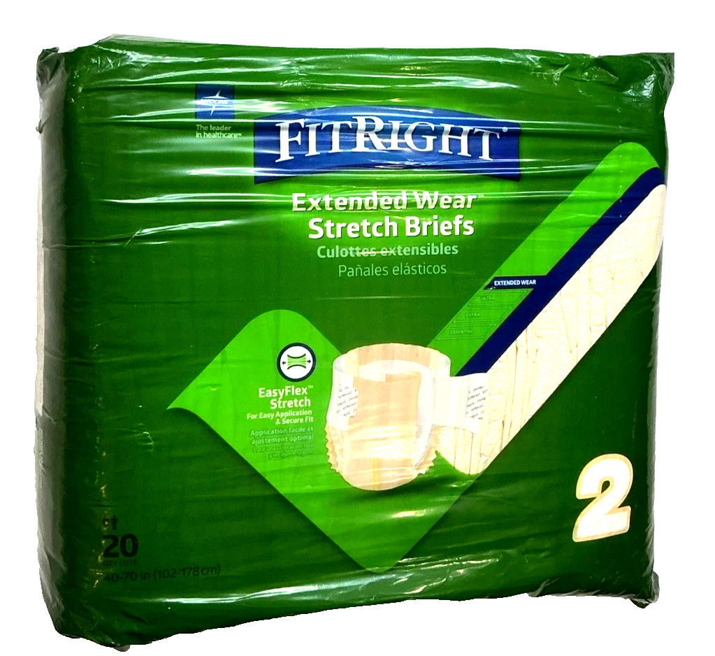 80 Ct FitRight Extended Wear Stretch Brief Size 2, 40 to 70″ Waist Overnight