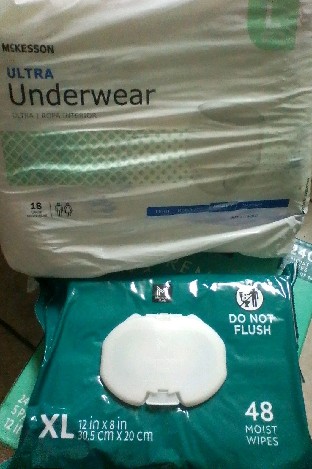 McKesson Adult Disposable Pull Up Underwear Diapers Large 18ct & XL 48ct Wipes
