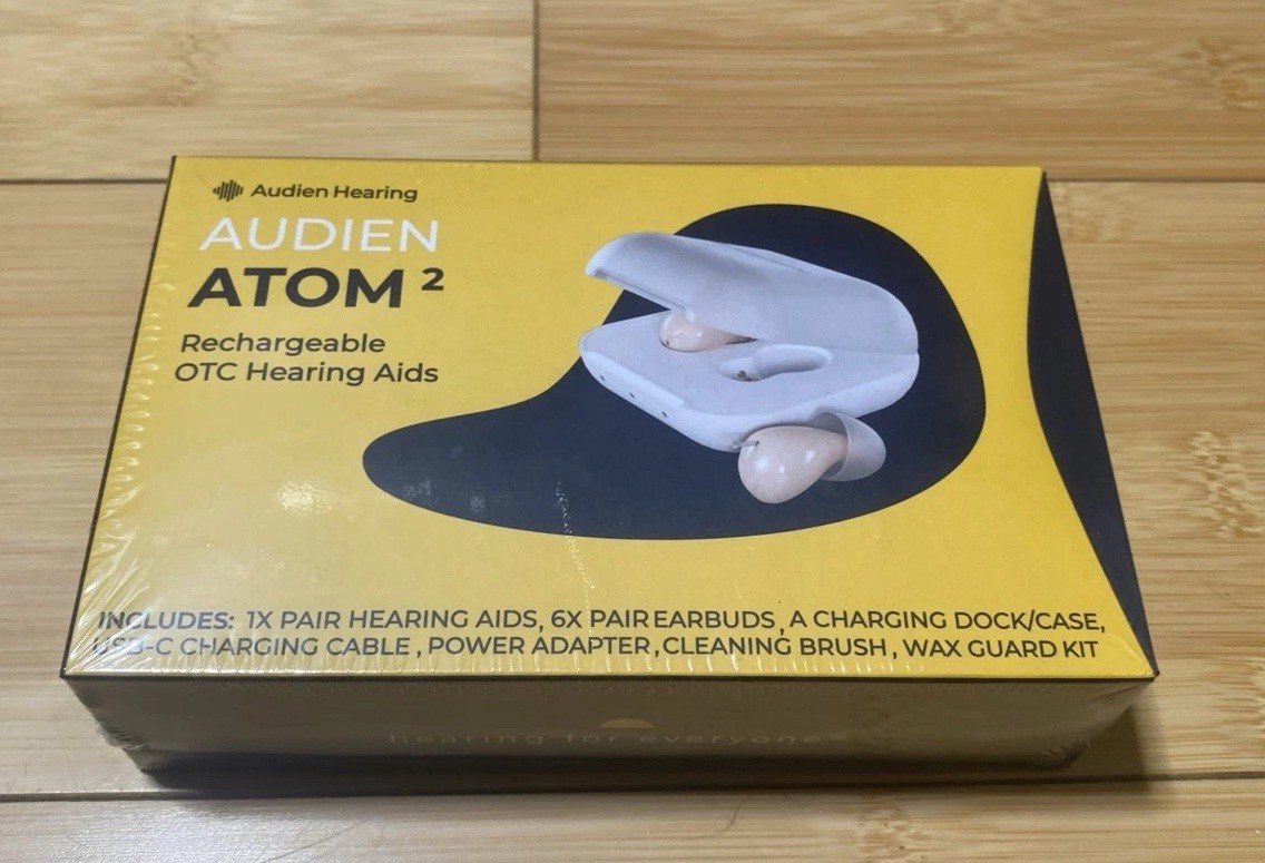 Audien Hearing Atom 2 Rechargeable OTC Hearing Aids – New Sealed
