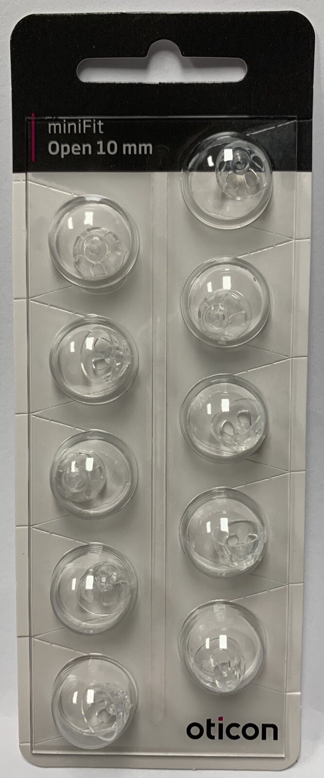 1 Pack Oticon miniFit 10mm Open Domes For Hearing Aids. 10 Domes Total.