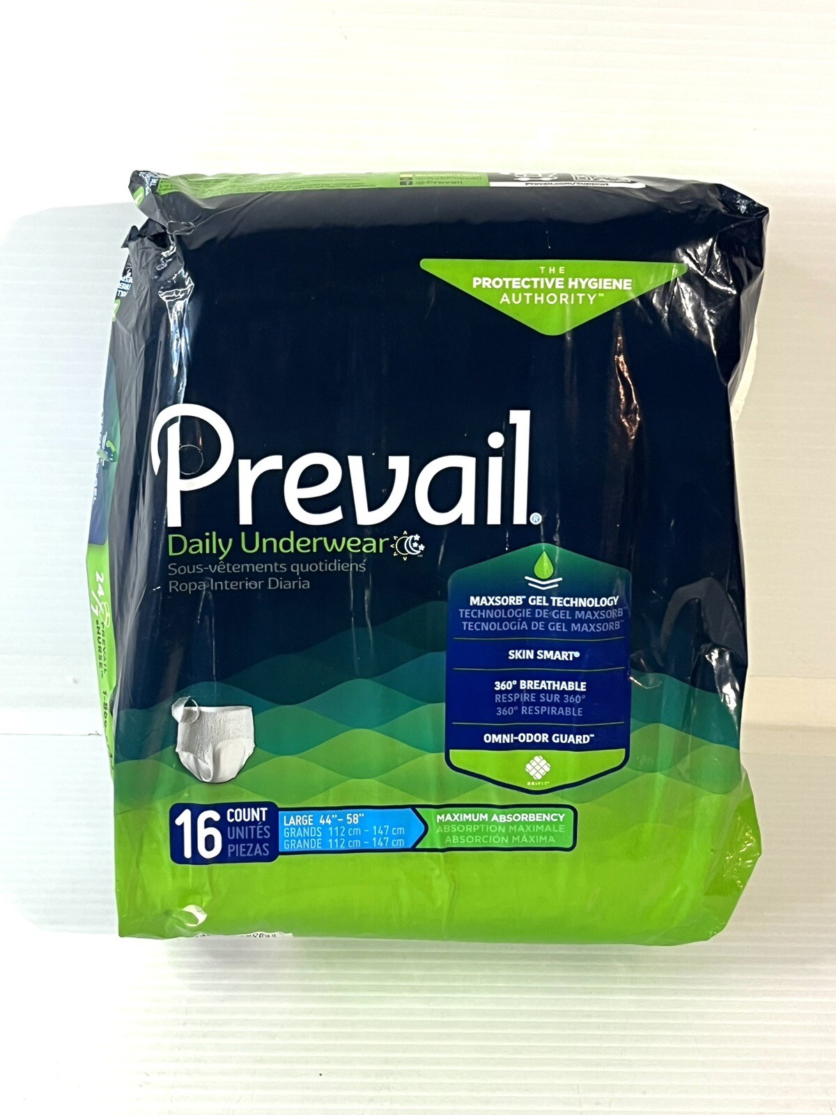 Prevail Disposable Daily Underwear White Size Large 44”-58” 16 Ct Max Absorb NEW