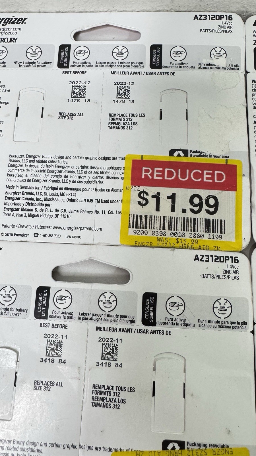 Energizer Hearing Aid Batteries Size 312 Lot 5 Packs Expired 2022