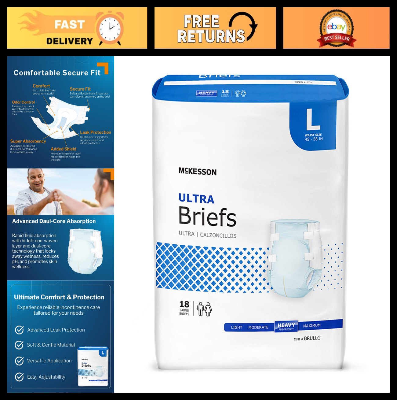 Heavy Absorbency Adult Diapers, Large, 58 in, 72 ct | Disposable, Elastic Leg Ga