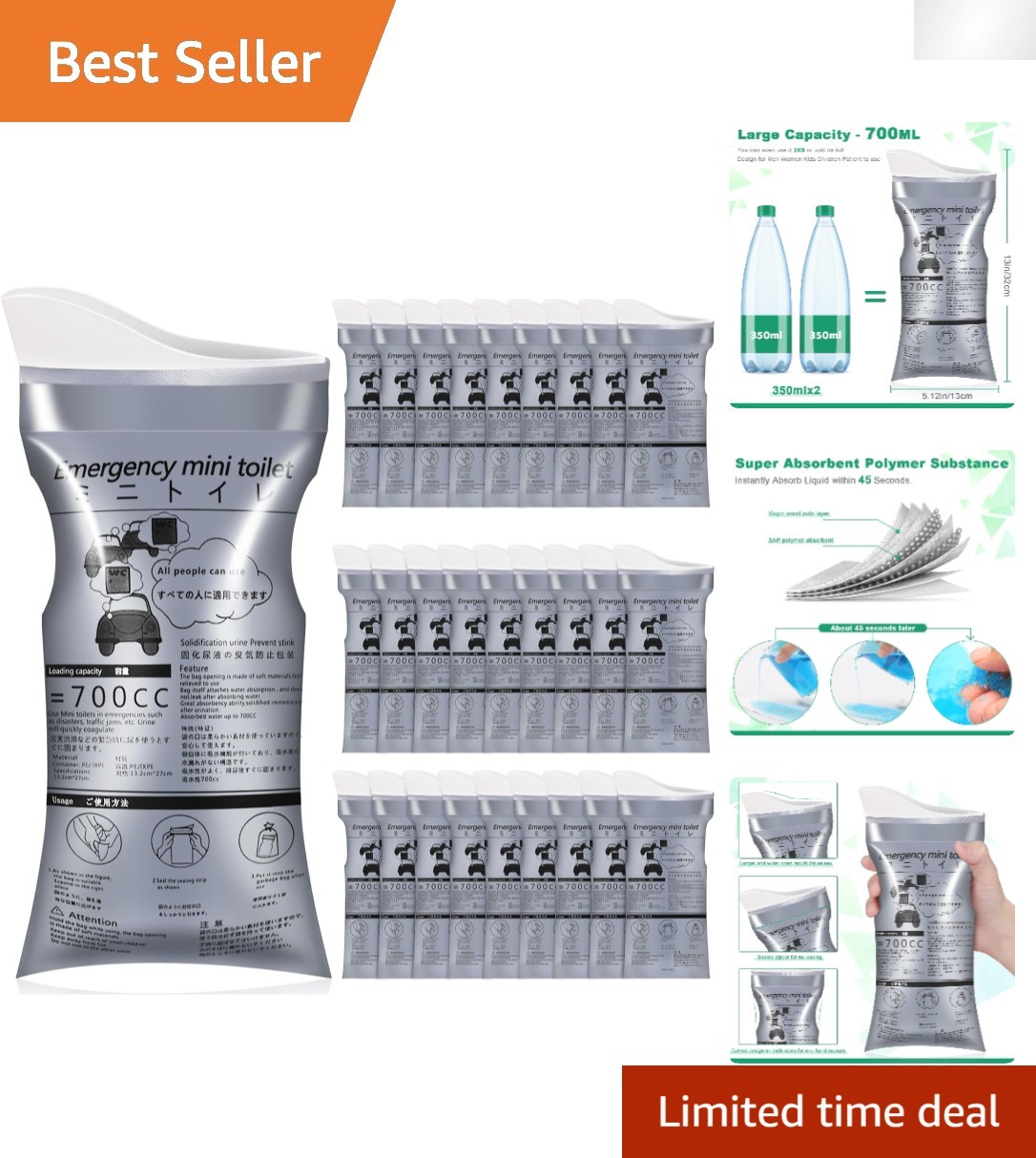 Compact 700ML Travel Urinal Bags – Odorless Solution for Boys, Girls, and Adults