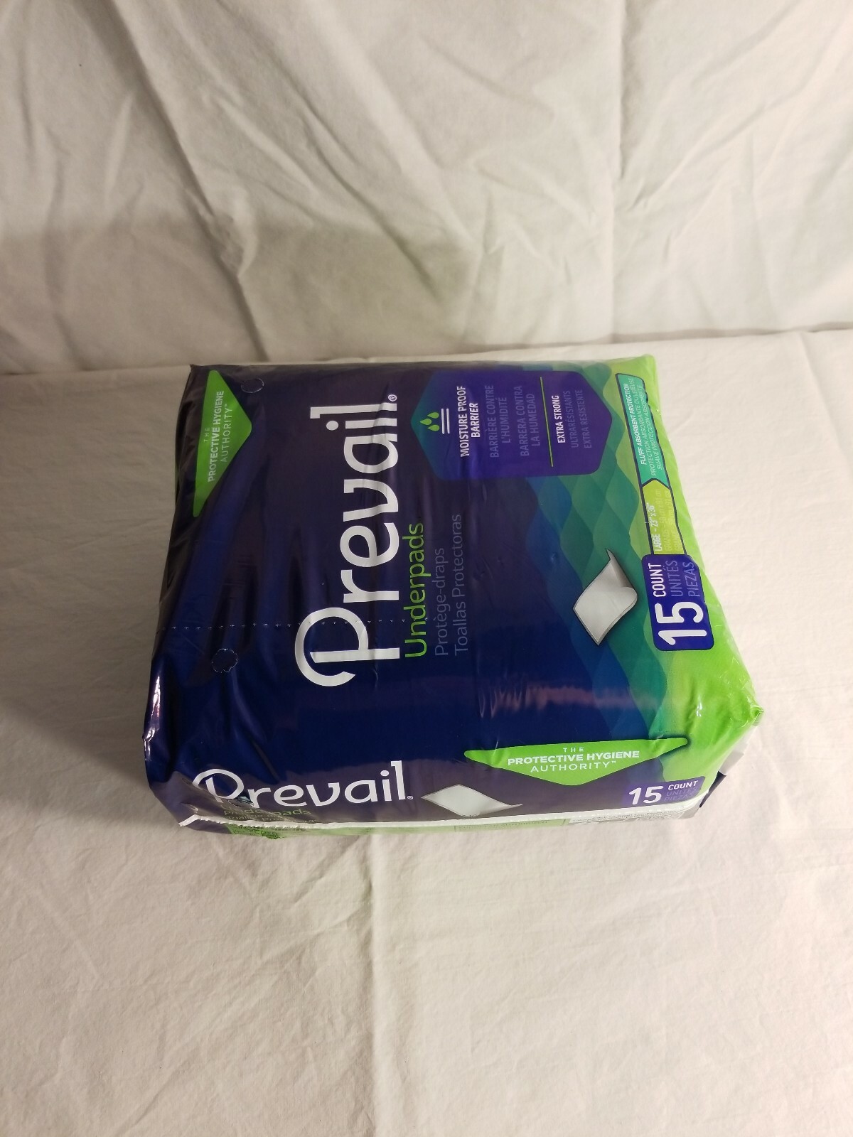 Prevail Underpads Size large, 15 Count, moisture proof barrier, extra strong