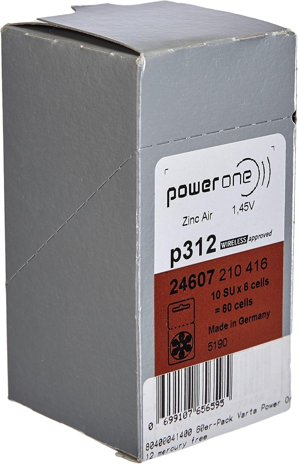 Long-Lasting Power One P312 Zinc-Air Batteries – 60 Count Pack for Hearing Aids