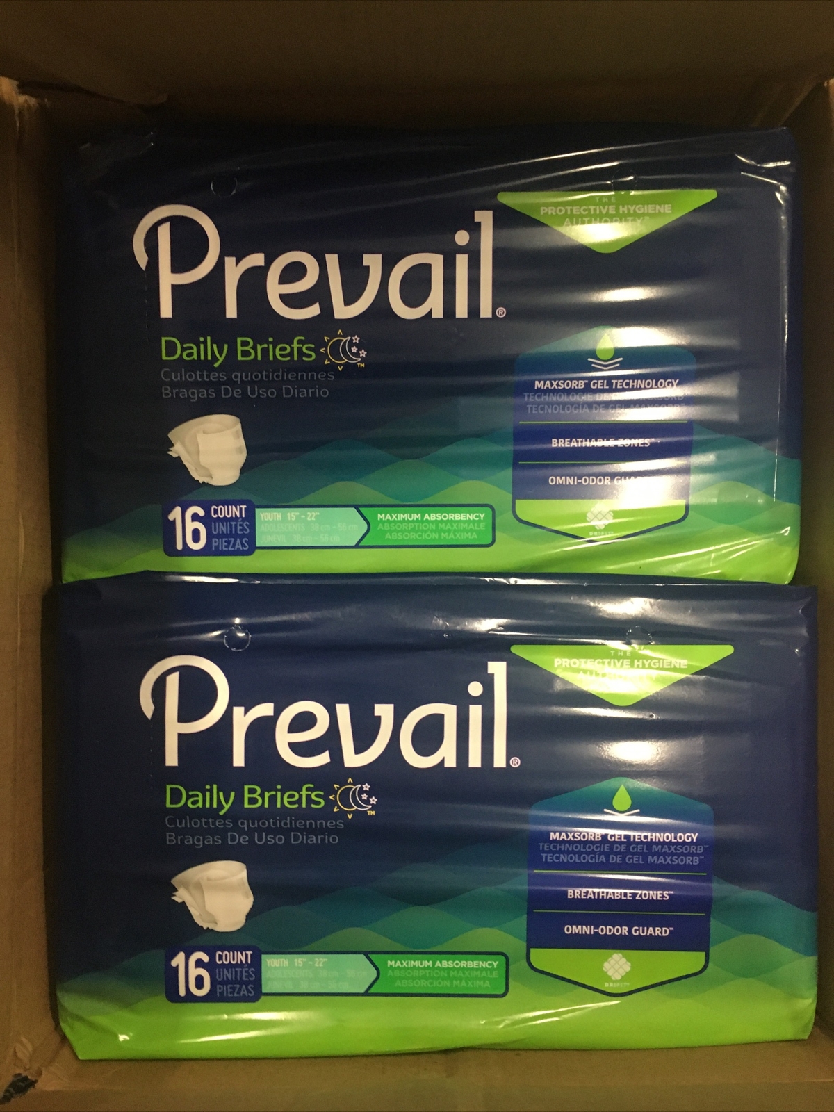 96 Prevail Maximum Absorbency Daily Briefs Youth 15″-22″ 16-Count 6 packs PV-015