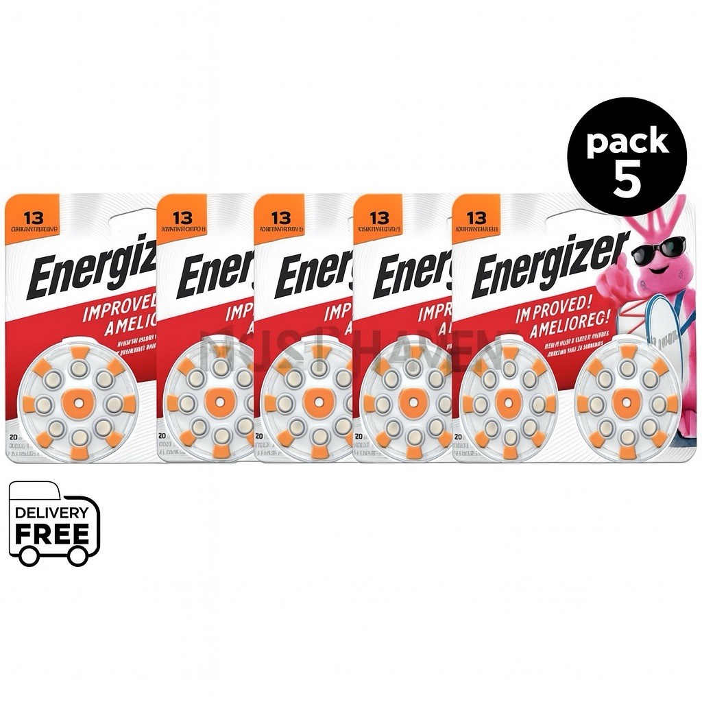 Pack 5 – Energizer Size 13 Hearing Aid Batteries 16 Count AZ13DP-16