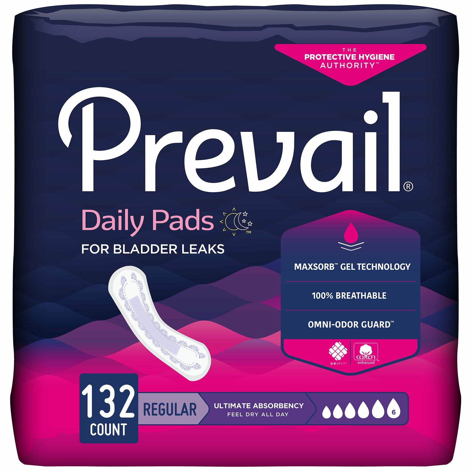 Prevail Bladder Control Pads, Ultimate Protection, 16” Length, 132/Case