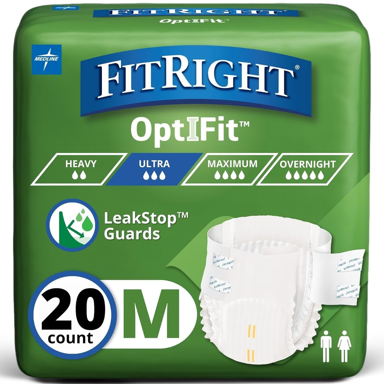 Medline Fit Right Opti Fit Briefs Culottes Extra+, QTY-20, Size-M (2-packs)