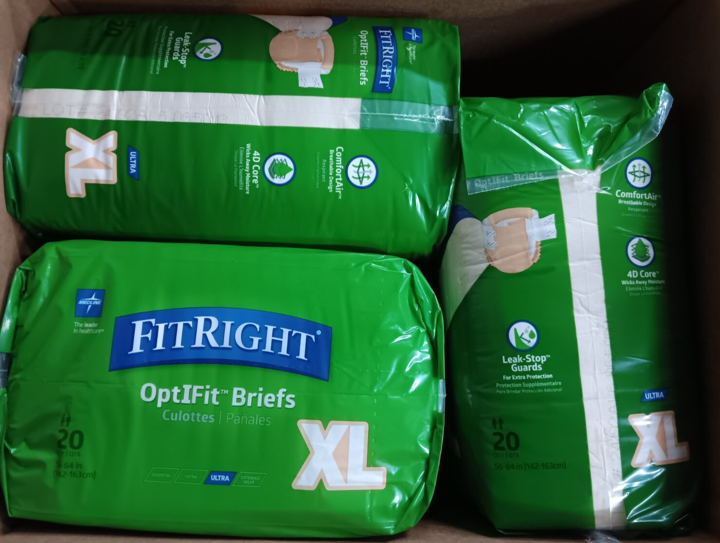 60 CT Medline FitRight OptIFit ULTRA Adult Briefs with Tabs, XL, Unisex
