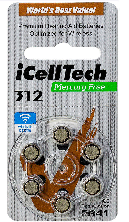 60 iCellTech Size 312 PR41 P312 MF Zinc Air Hearing Aid Batteries Expires 2026