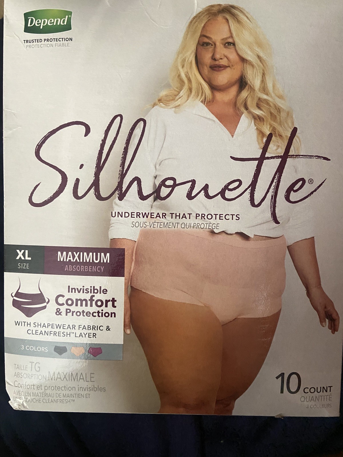 Depend Silhouette Underwear, Maximum Absorbency, XL 50″-60″ 3 Colors~~ 10 Counts