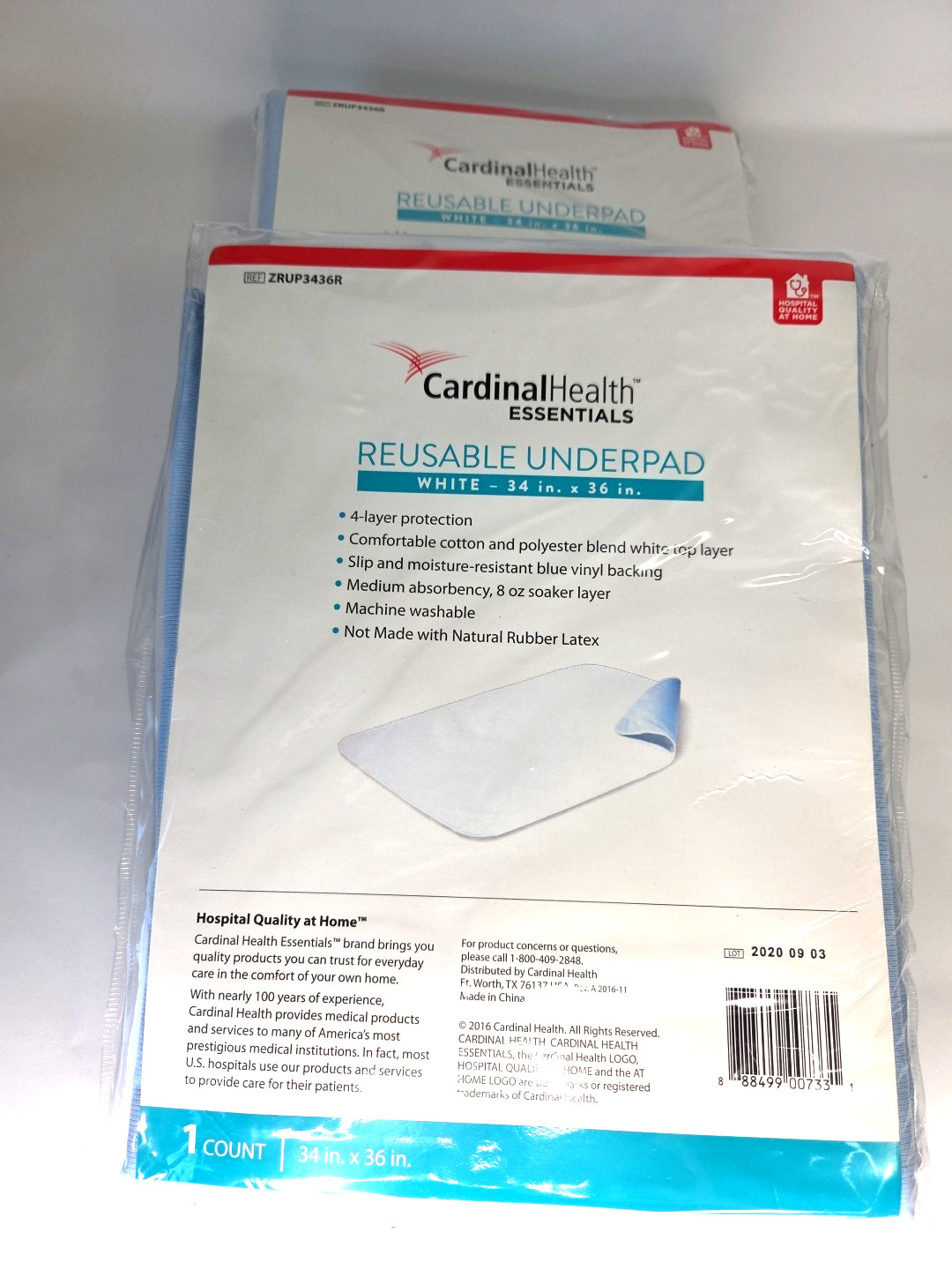 (2) Cardinal Health Essentials Size 34X36″ Reusable Underpad Blue Pads
