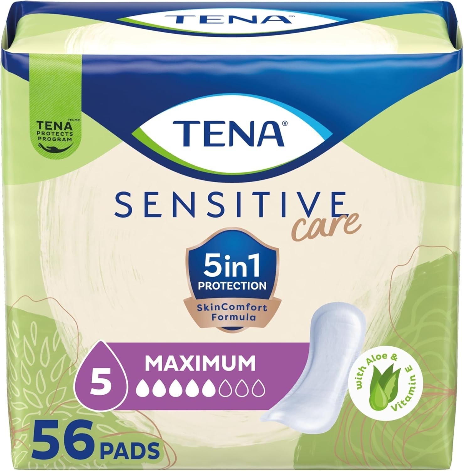 Triple Protection TENA Sensitive Care Maximum Pads – 56 Count, Heavy Leakage