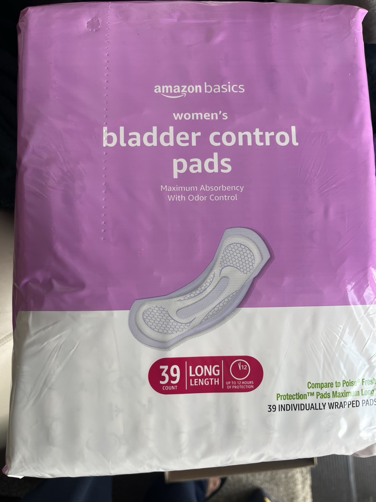 Amazon Basics Women’s Bladder Control Pads Long Length 39 Count Level 5 Max Abs