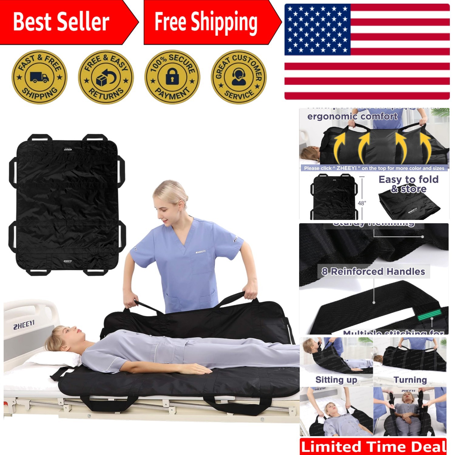 Innovative Positioning Bed Sheet for Easy Transfers – 48″ x 40″ Machine Washable