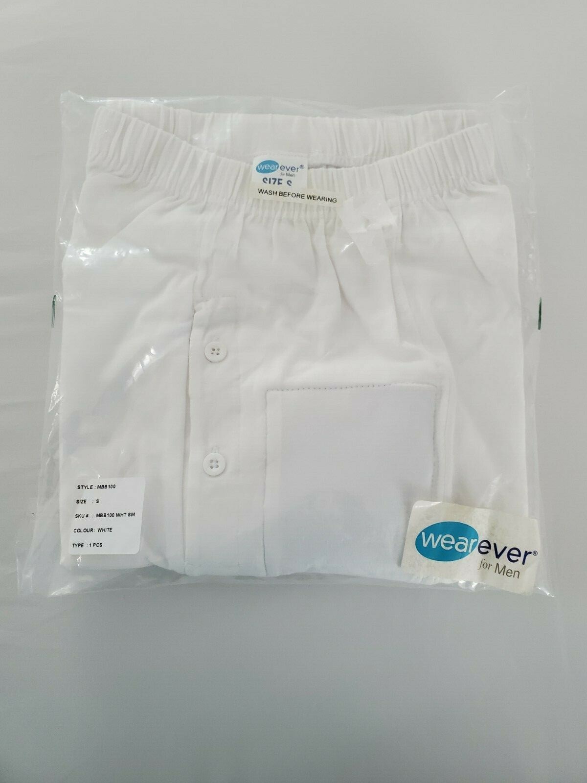 Wearever Men’s Incontinence Boxers Small White Cotton Blend Washable Reusable