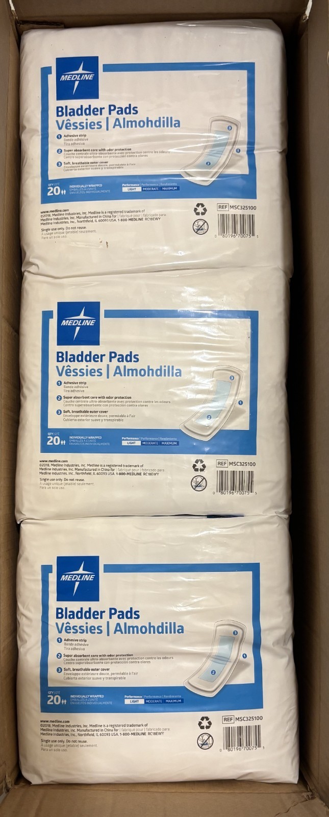 Medline Adult Bladder Control Pads Light Absorbency Individual 20×9 180 total