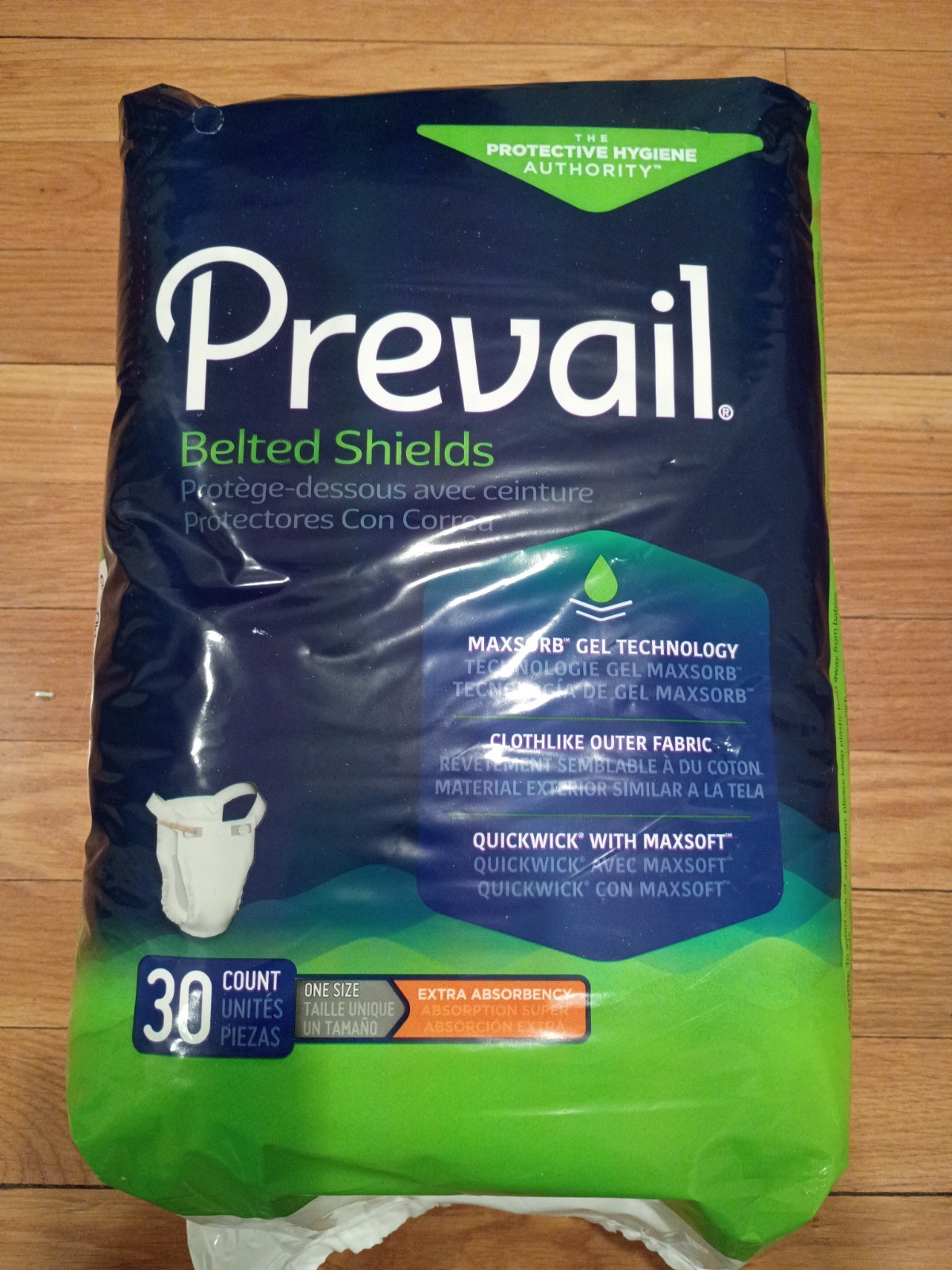 Prevail Belted Shields Extra Absorbency 30ct Adult Incontinence Protection Pads