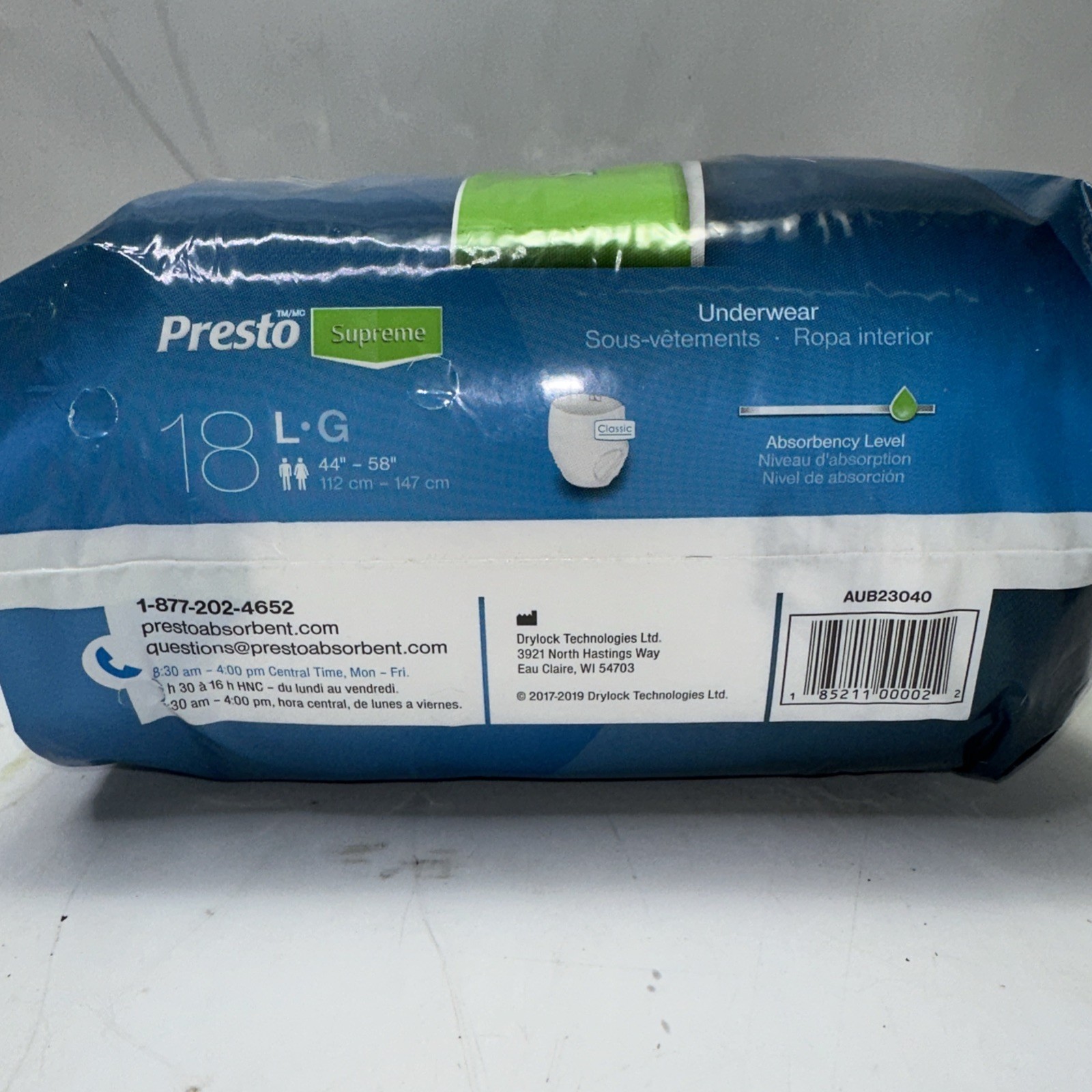 New Presto Supreme Classic Protective Underwear Large 1 Pack of 18