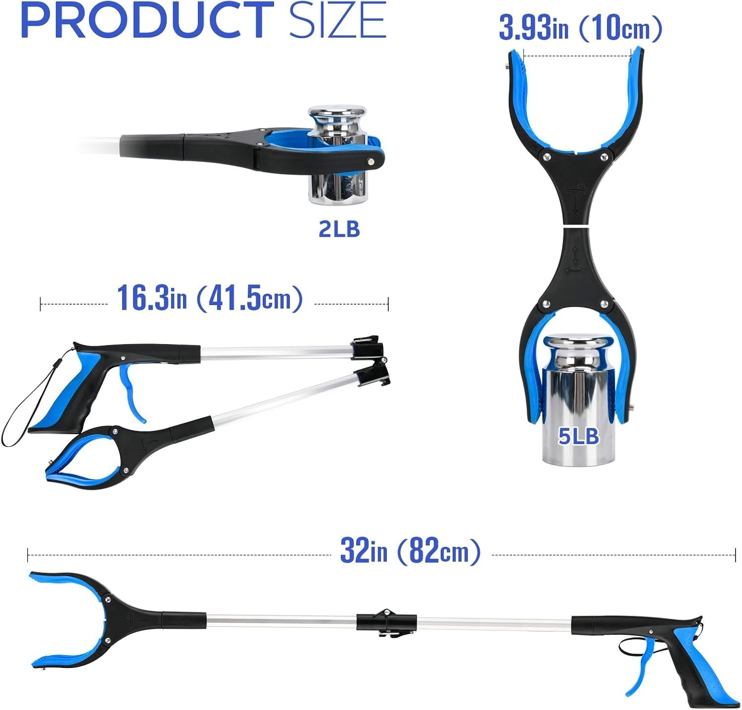 2- Pack 32 inch GrabRunner Folding Reacher Grabber Tool with Magnetic(Blue/Blue)