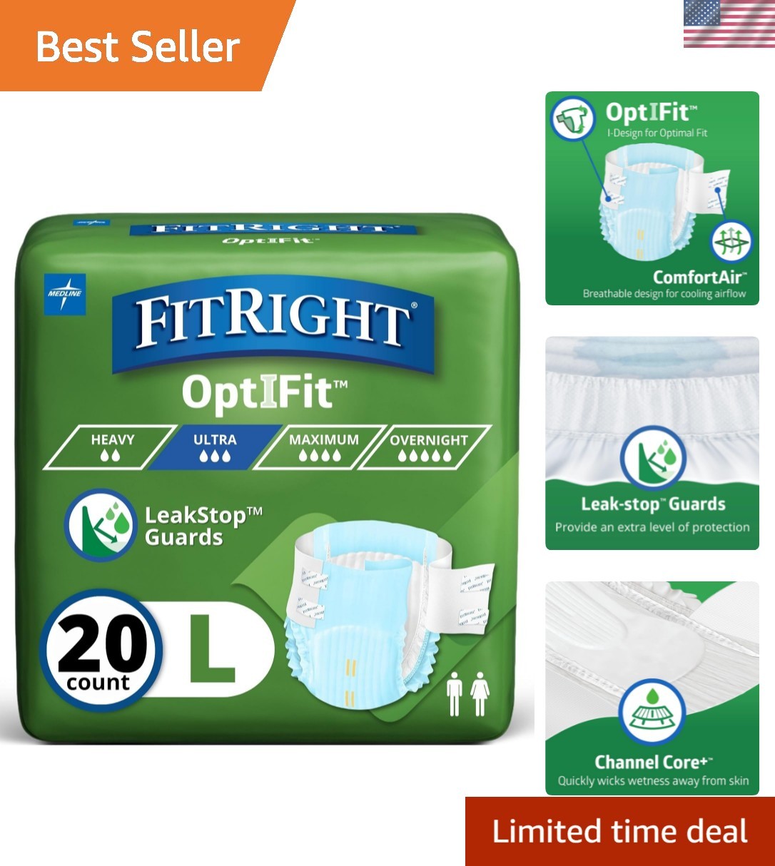 Adult Diapers with Tabs Heavy Absorbency Large Waist 44 56 Inches 20 Pack