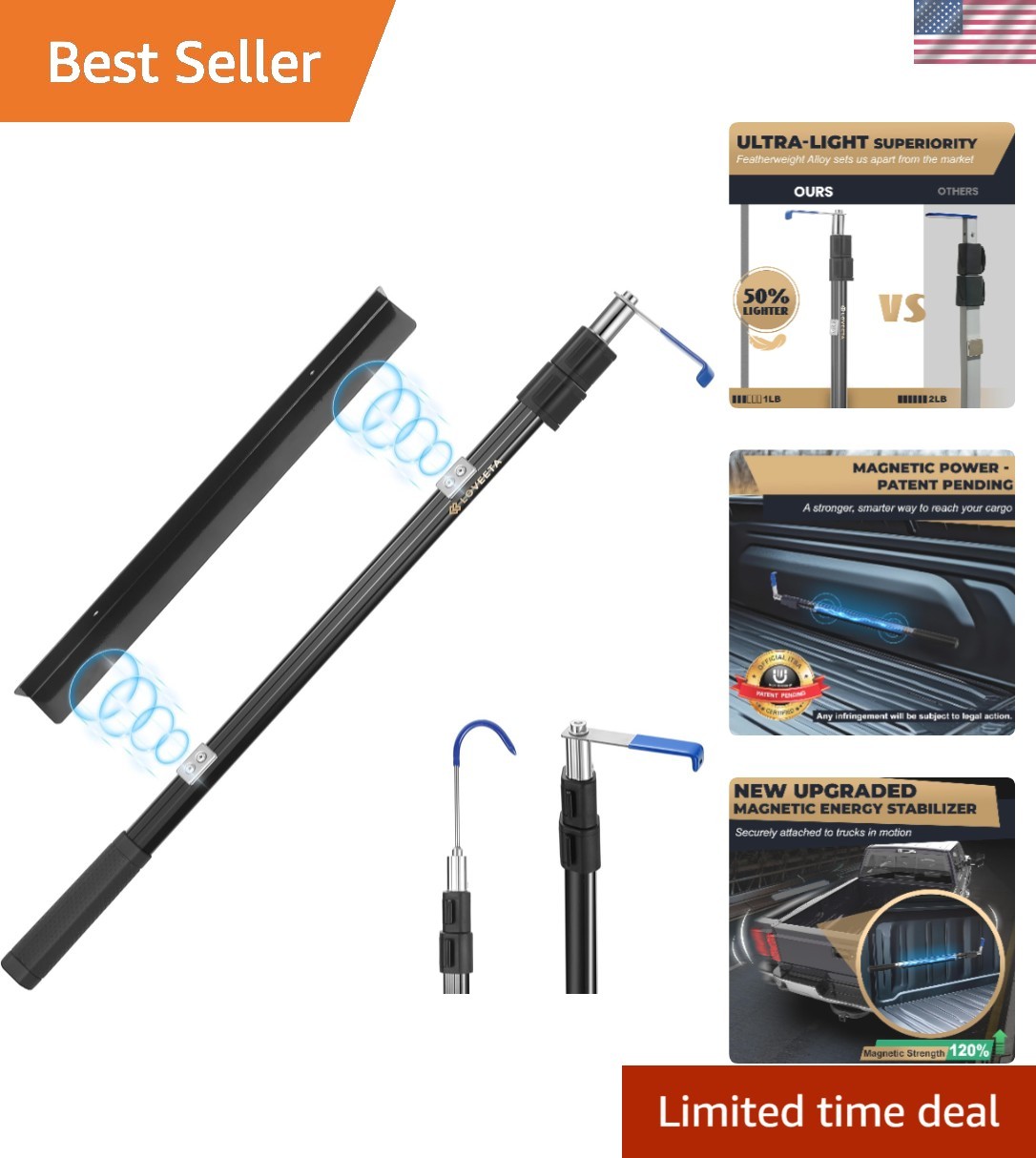 Lightweight 6.3 FT Magnetic Cargo Retriever – 200 lbs Capacity for Trucks & More