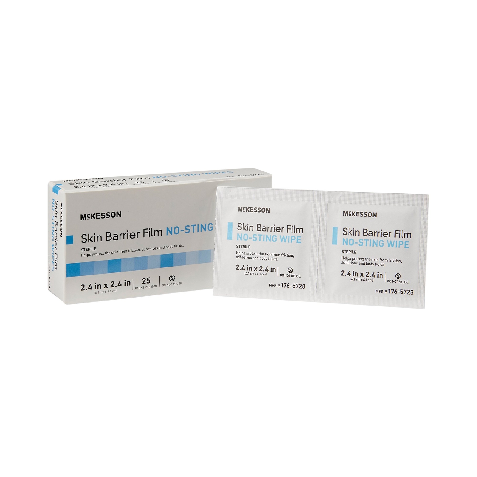 McKesson No Sting Skin Barrier Wipe 2-2/5 X 2-2/5 Inch Sterile 176-5728 25 Ct