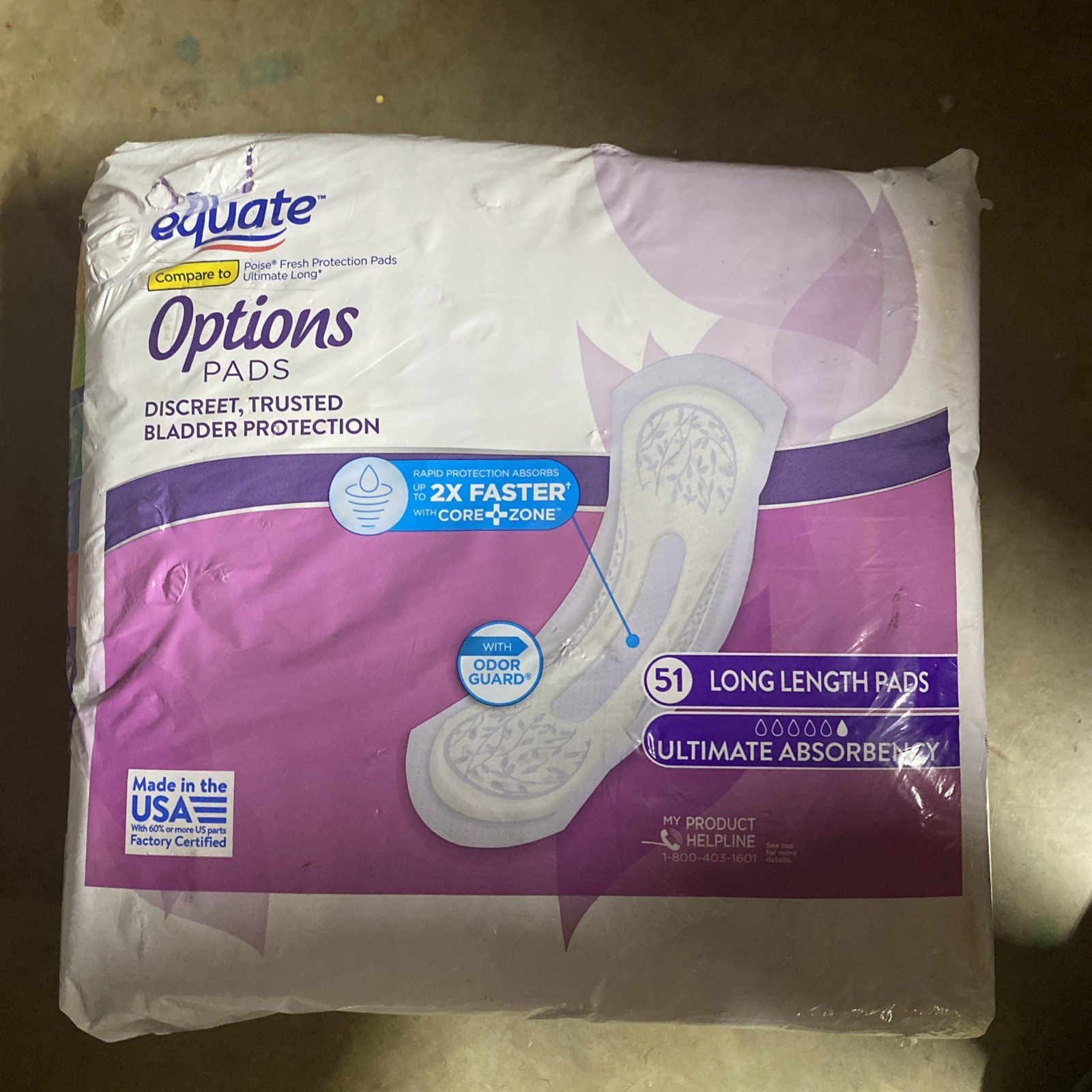 Equate Options Ultimate Long Length Incontinence Pads 51 Count