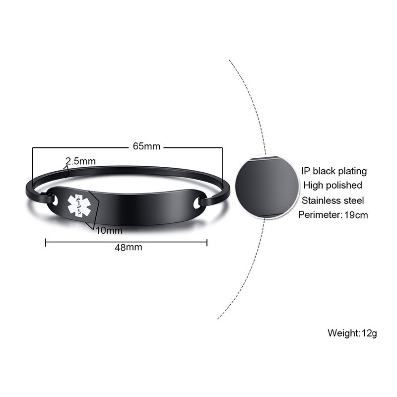 Customized Medical Bracelet Emergency Laser Engraved Men Women Alert ID Bangle